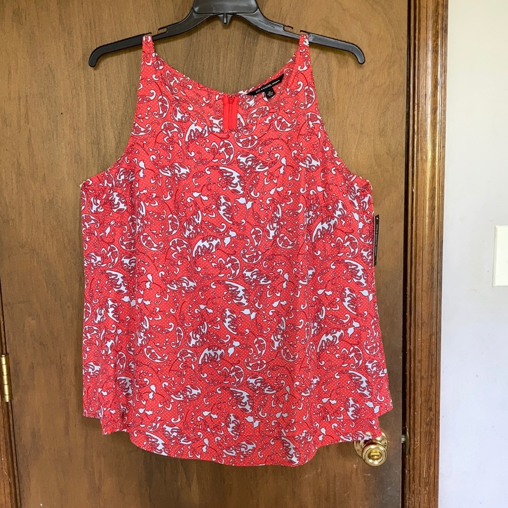 Zac & Rachel sleeveless top abstract paisley floral Polk dot print size 1X
